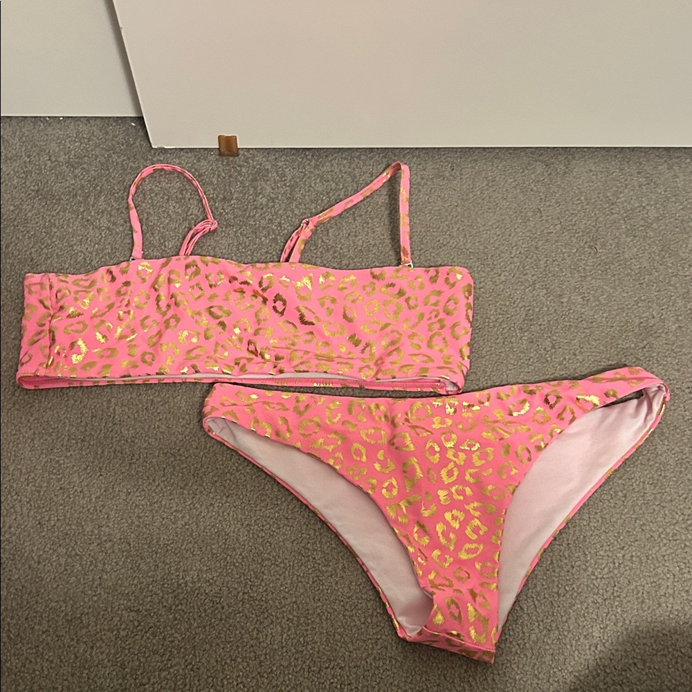 SHEIN Pink Gold Leopard Two-Piece Bikini Set